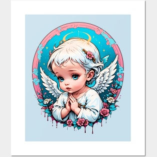 Praying Baby Boy Angel Cherub comic retro vintage Posters and Art